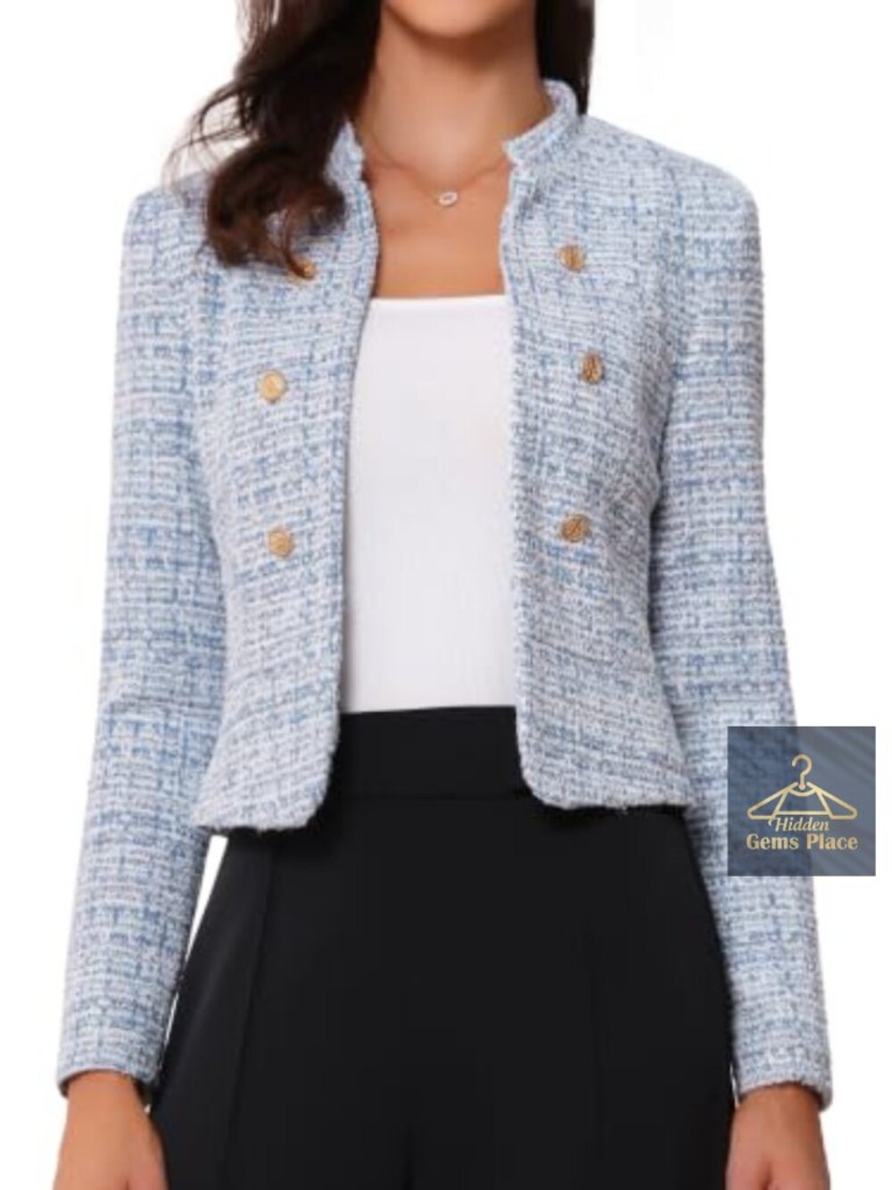 Women's Vintage Tweed Open Front Cropped Blazer Suit Jacket